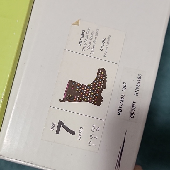 Polka Dot rain boots size 7 capella NewYork Y2K BROWN SHINY MULTI DOTS SPORTY - Picture 11 of 12